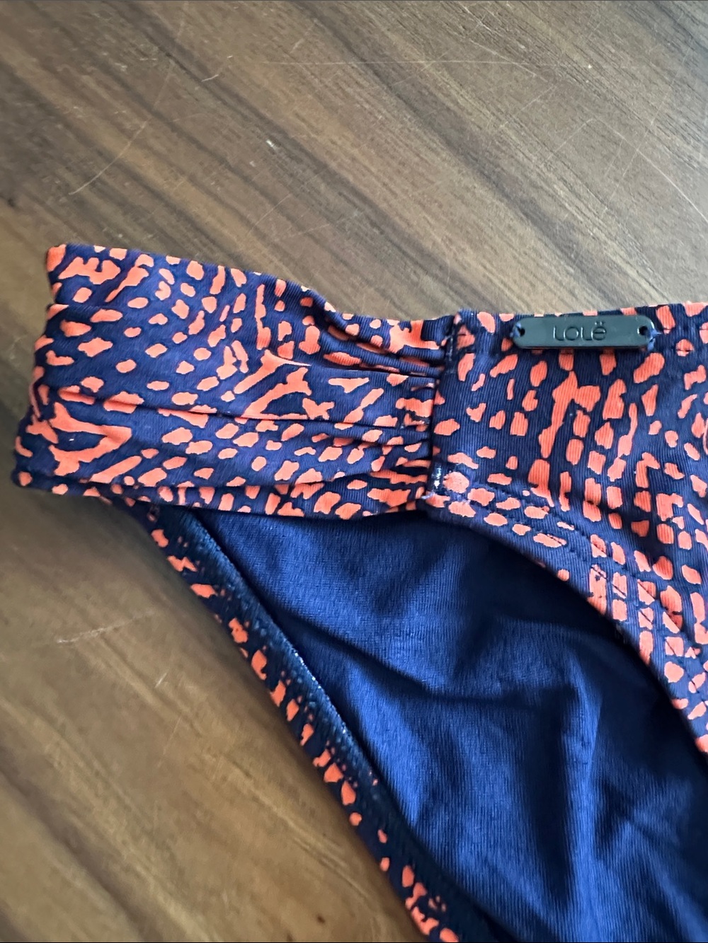 Lole Navy Bikini Set with Orange Print, Top Medium Bottom Large - Picture 9 of 13